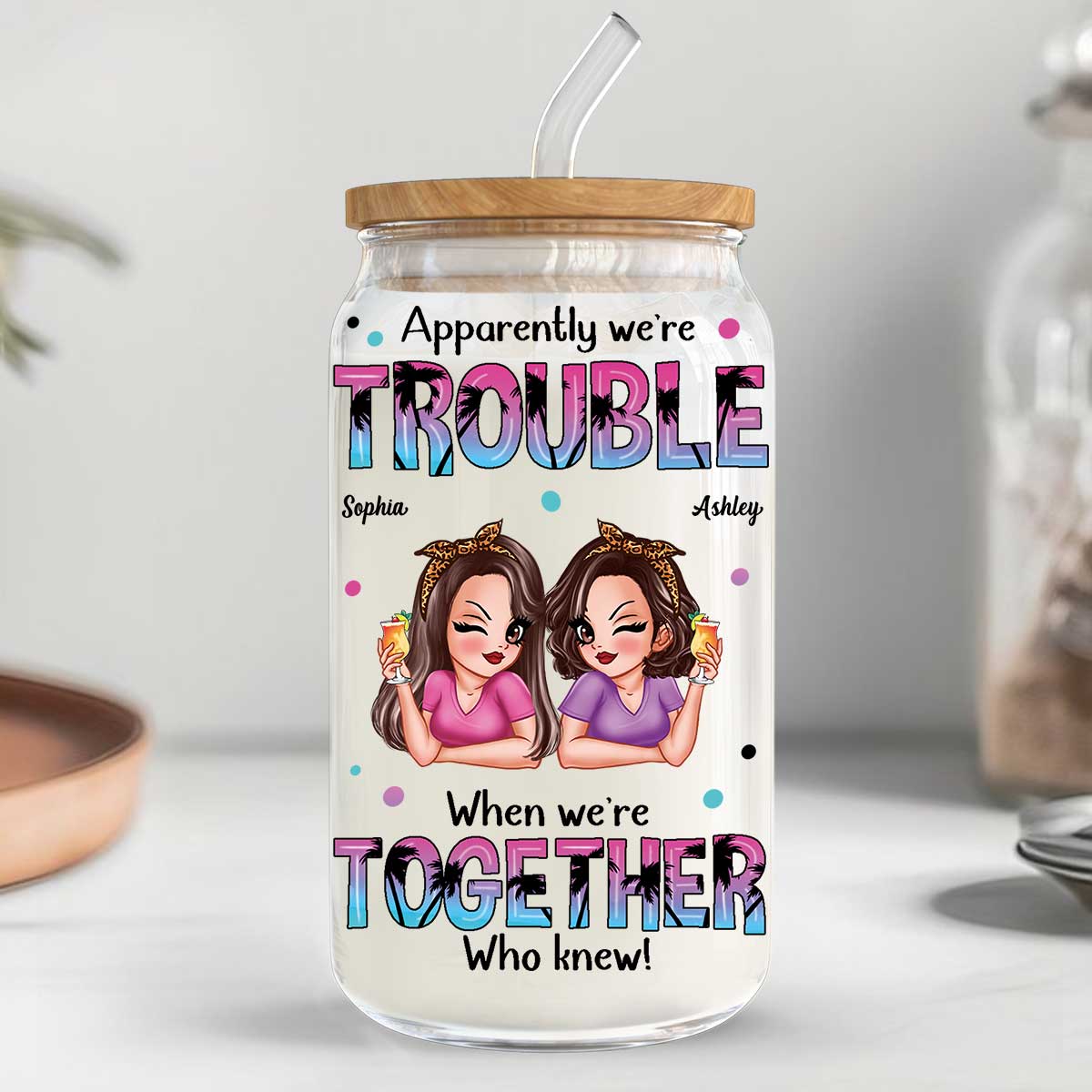 Summer Besties Sassy Women Personalized Clear Glass Can