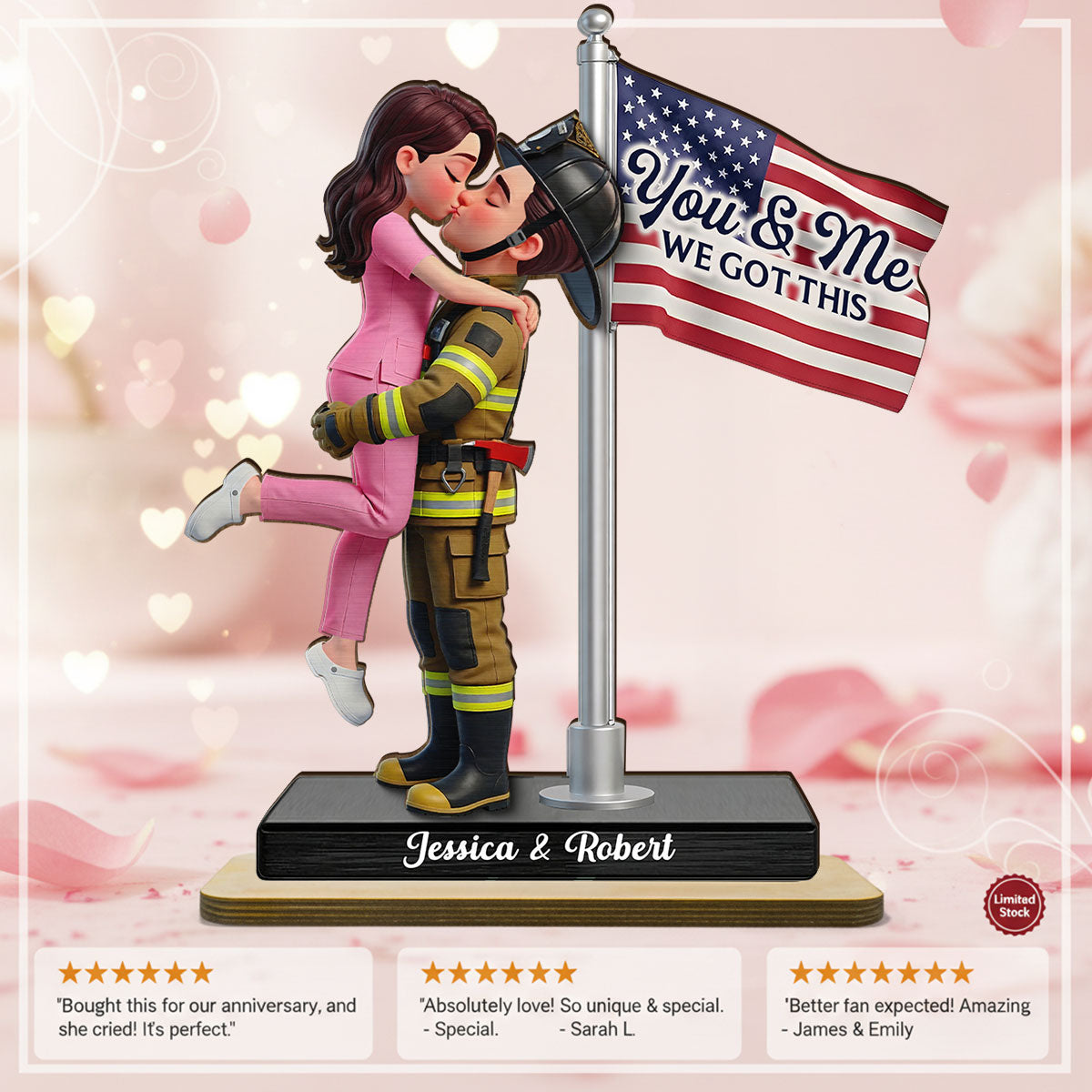 Proud Hero Couple Nation Flag - Personalized 2-Layered Wooden Plaque - Heartfelt Gift For Couple, For Him, For Her, Nurse, Police, Firefighter, Army
