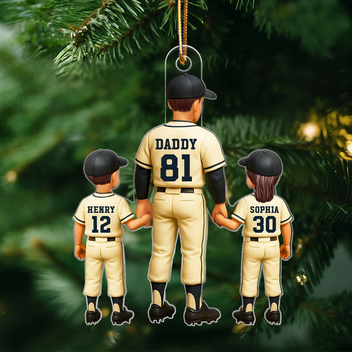 Baseball Father Holding Son Daughter Hand Personalized Acrylic Ornament, Christmas Gift for Baseball Dad