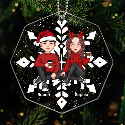 Couple Sitting Christmas Snowflake Shaped Personalized Acrylic Ornament