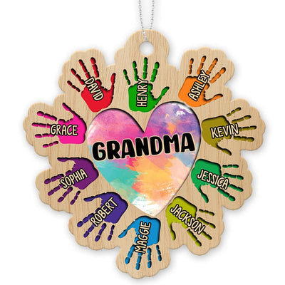 Grandma Heart Handprint Personalized Wooden Ornament