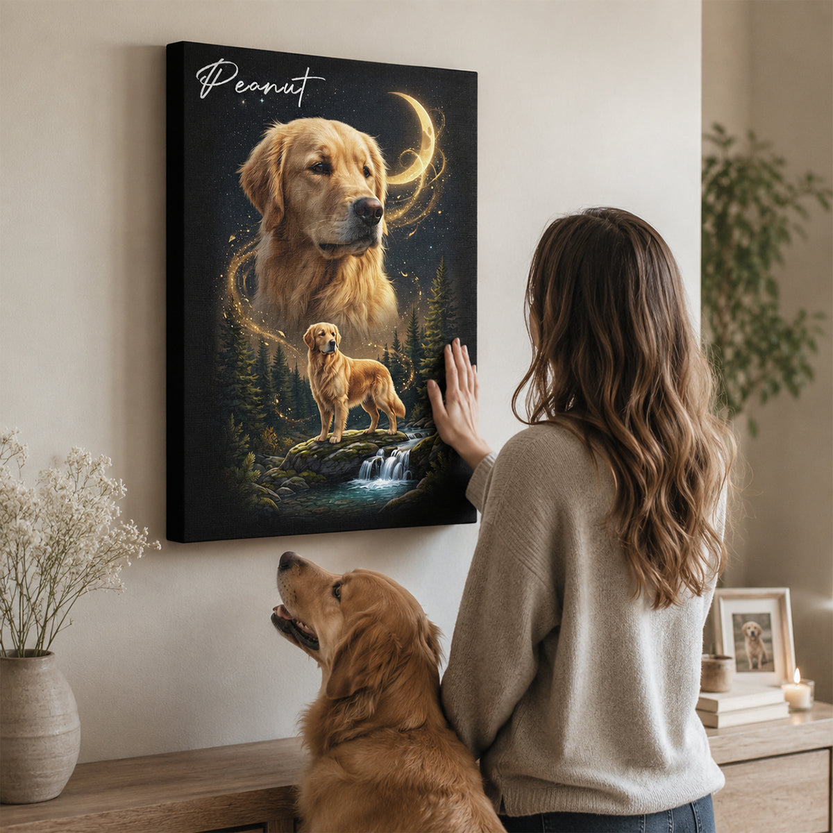 Dog Howling to the Moon - Personalized Canvas - Gift for Dog, Cat Lovers, Pet Memorial Gift