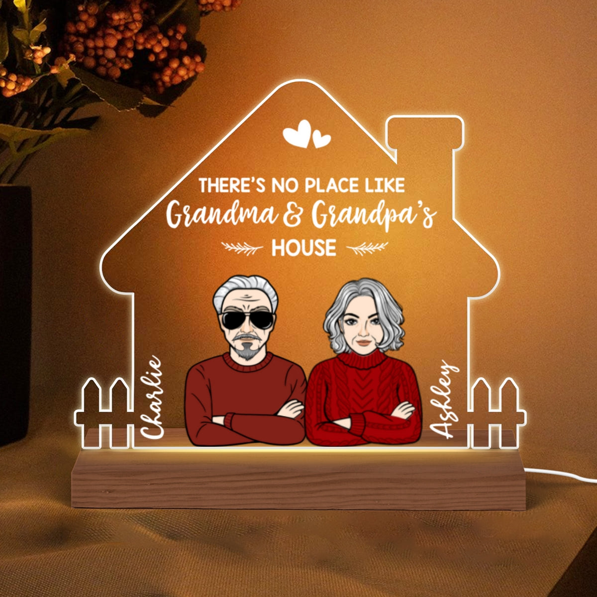 No Place Like Grandma Grandpa Grandparents House Personalized Custom Shape LED Night Light