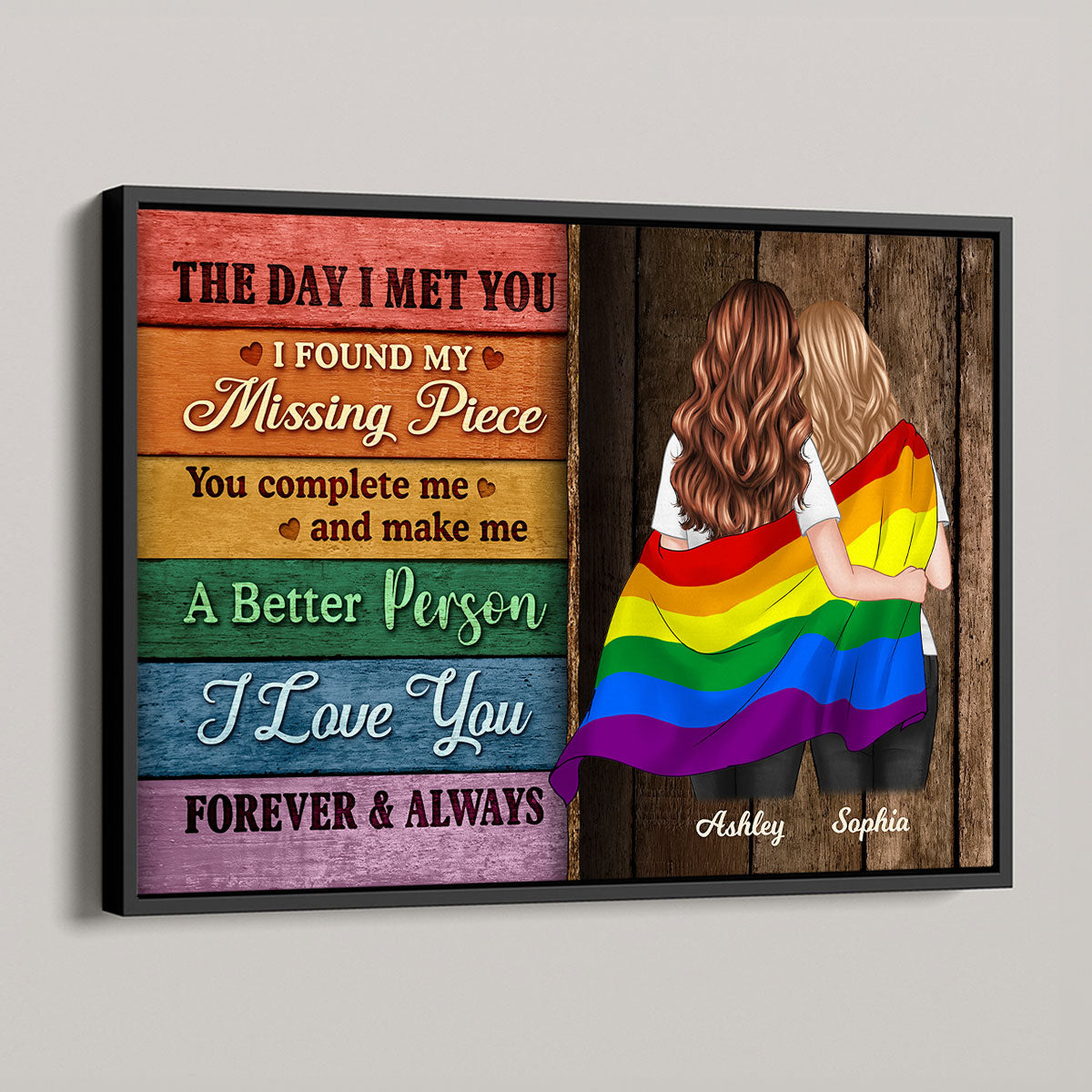 LGBT Flag Wood Pallets Texture Couple The Day I Met You Pride Month Personalized Poster