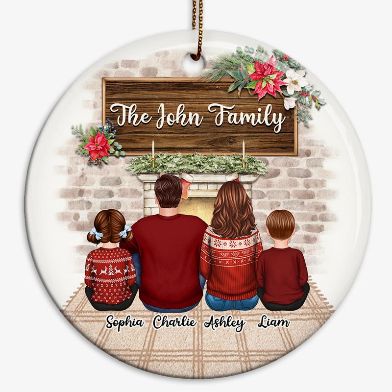 Families Sitting Christmas Gift Personalized Circle Ornament