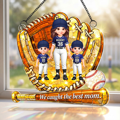 Baseball We Caught The Mom - Personalized Suncatcher Ornament - Mother's Day Gift For Mom, Wife