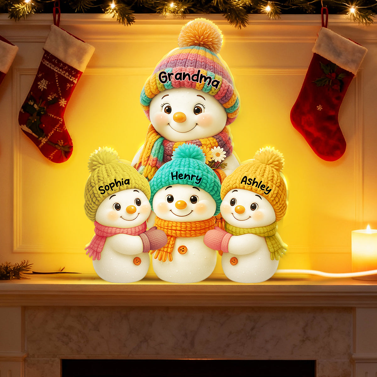 Snowman Grandma and Grandkids Personalized Light Box - Christmas Gift for Grandma