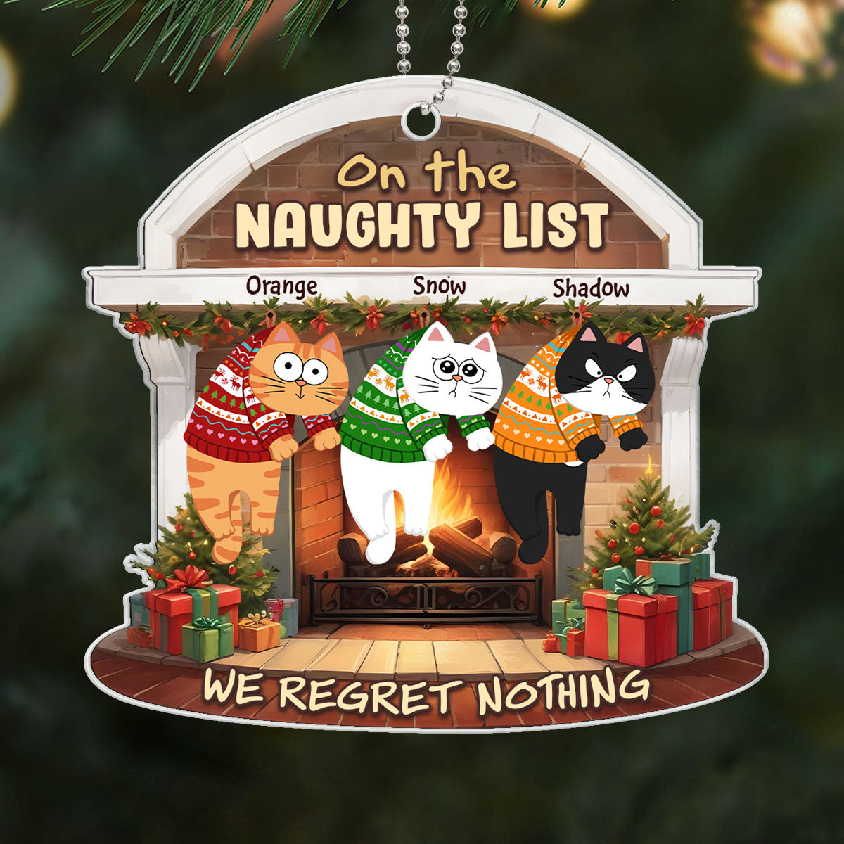 On The Naughty List We Regret Nothing Funny Cat Personalized Acrylic Ornament