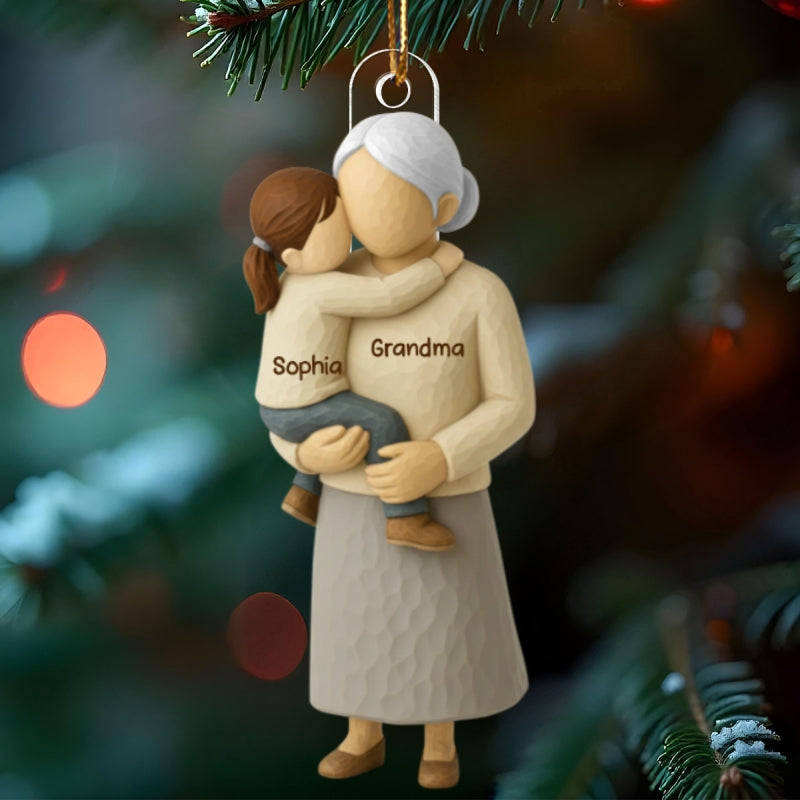 Grandparents Hugging Grandkid - Personalized Acrylic Ornament - Heartwarming Christmas Gift for Grandma Grandpa