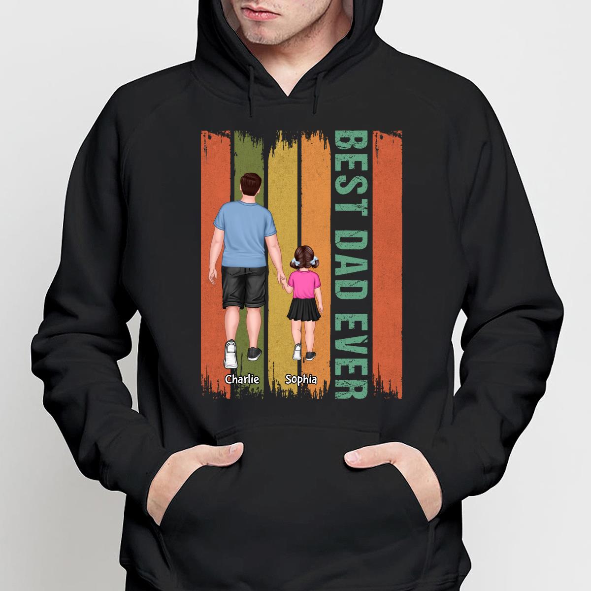 Best Dad Ever Dad And Son Daughter Walking Retro Gift For Dad Personalized Shirt