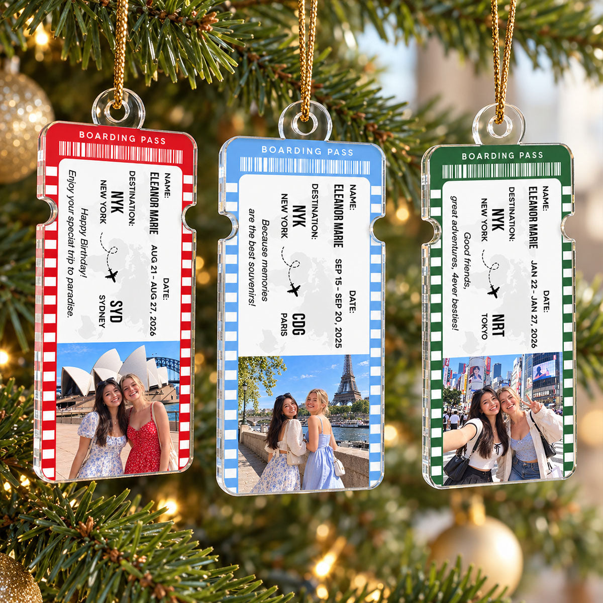 Travel Ticket Photo Keepsake - Personalized Acrylic Ornament - Gift for Best Friends, Couples & Travel Lovers
