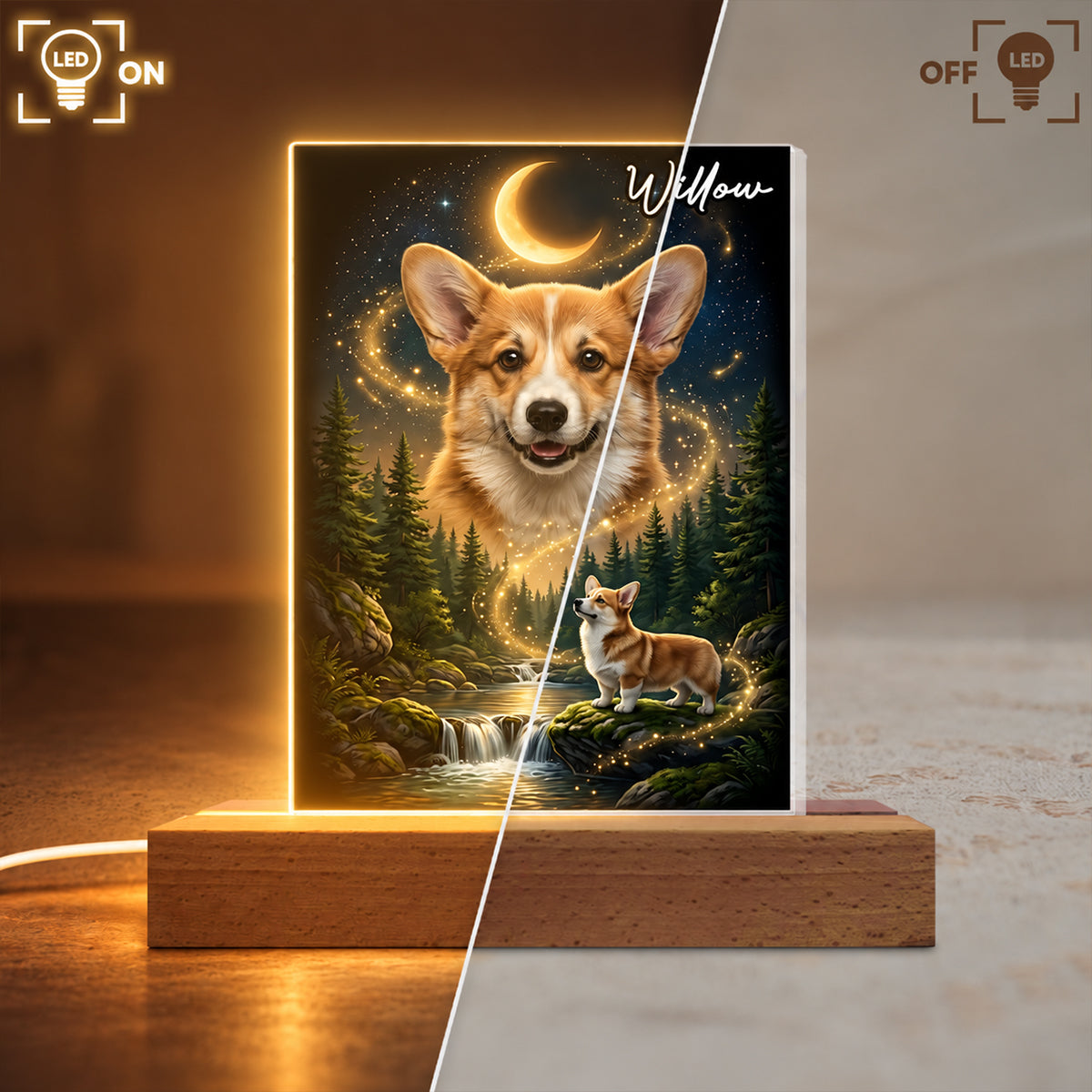 Dog Howling to the Moon - Personalized Acrylic Block LED Night Light - Gift for Dog, Cat Lovers, Pet Memorial Gift, Christmas Gift for Her, for Him