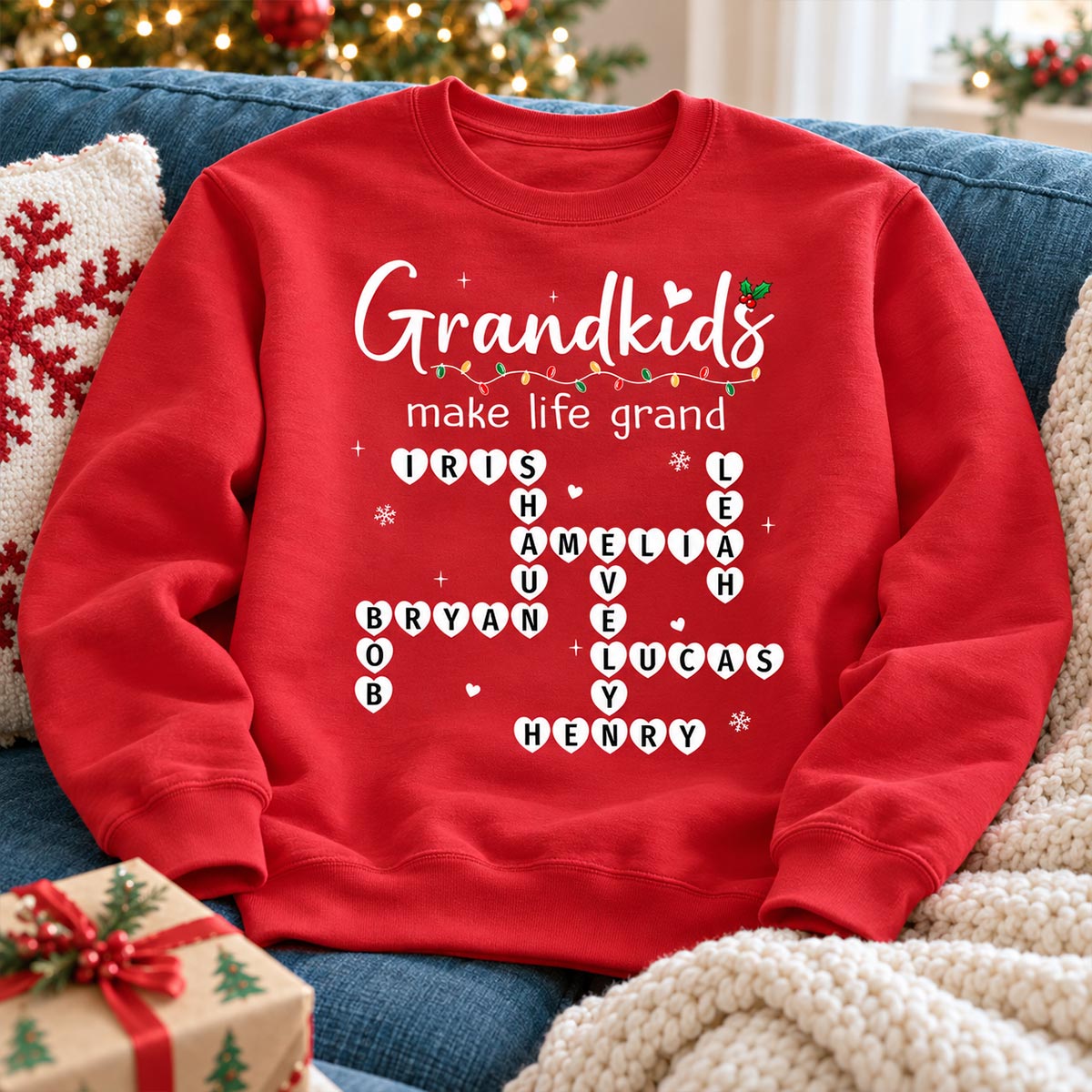 Grandkids Make Life Grand Crossword Puzzle Art - Personalized Shirt - Christmas Gift For Grandma