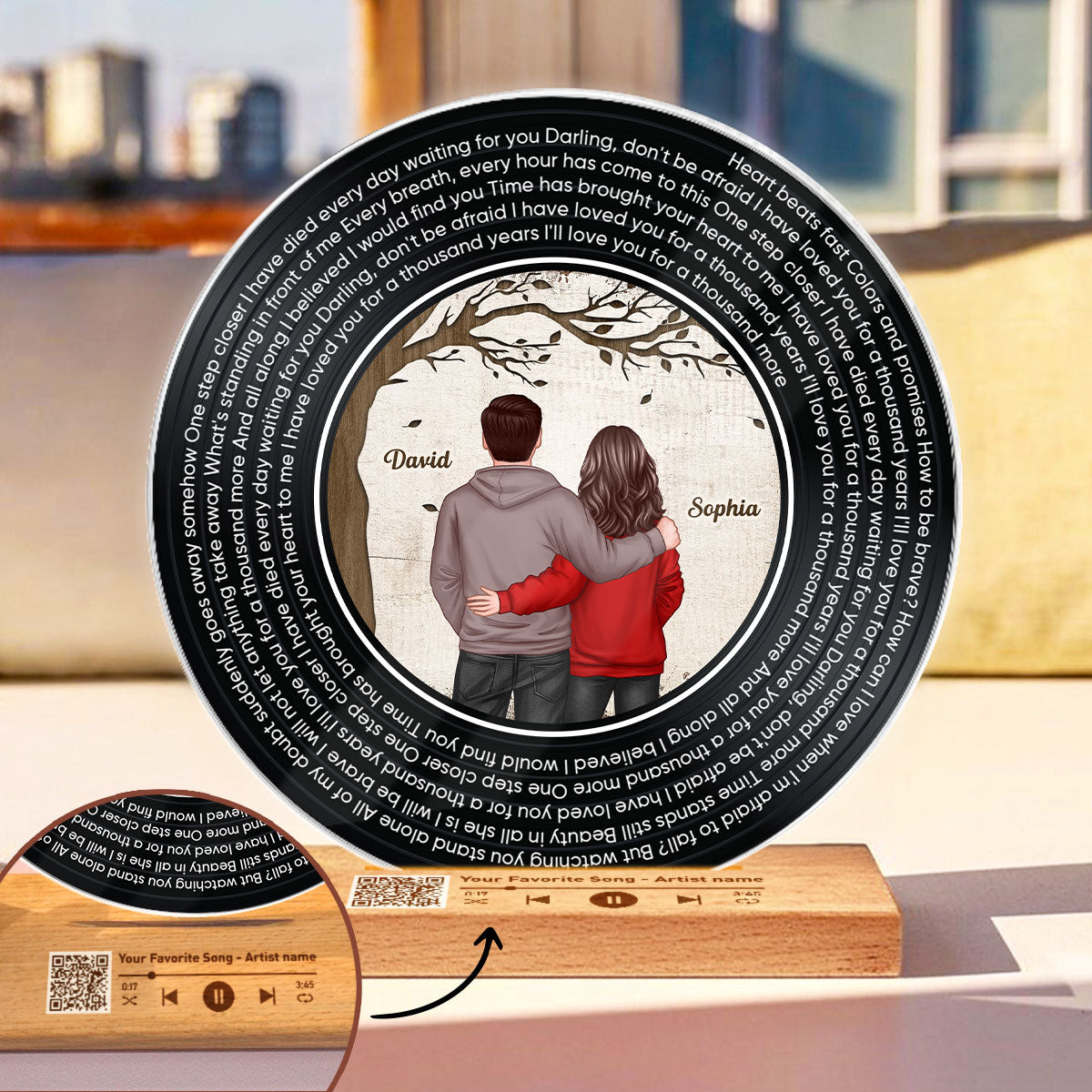Song Lyrics Record Plaque, 5 Year Anniversary Gift, Wood Anniversary Gift, Custom Song Plaque