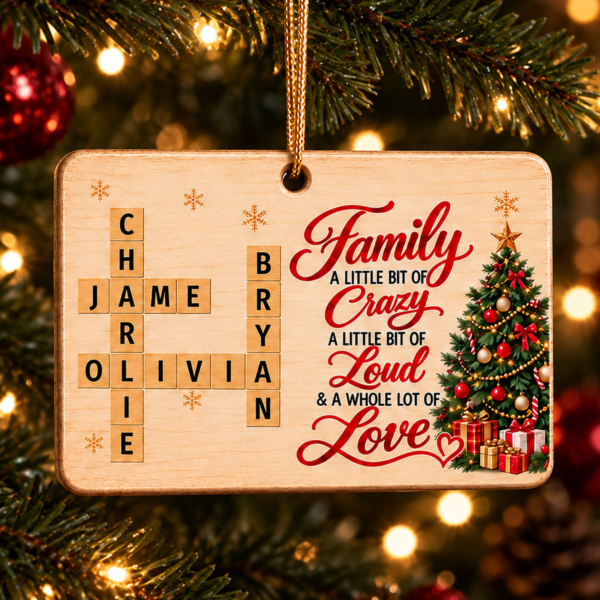 Family A Whole Lot Of Love Crossword Name Puzzle Art - Personalized Wooden Ornament - Christmas Decor For Family, Siblings