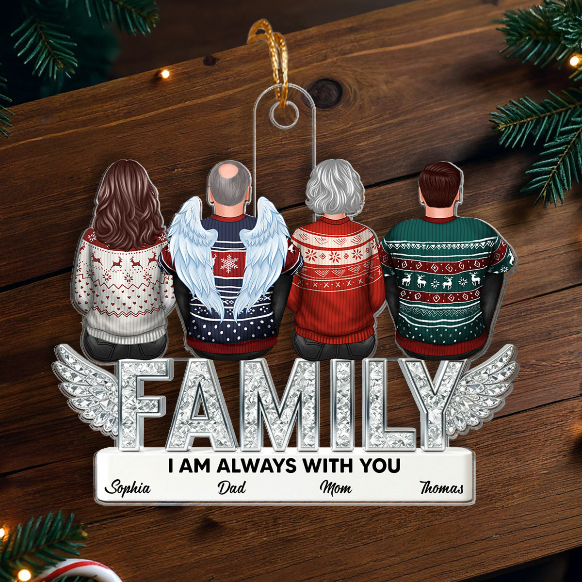 3D Shining Effect Family Always With You Memorial - Personalized Acrylic Ornament - Heartwarming Memorial, Sympathy, Remembrance Gift