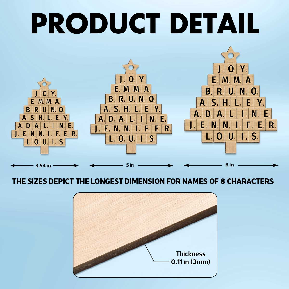 Word Art Family Member Name Christmas Tree Unique Decor Personalized Wooden Ornament