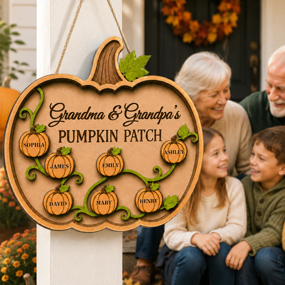 Grandma Grandpa Pumpkin Vine 2D Flat - Personalized Wood Sign - Fall Season Decoration