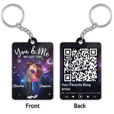 Doll Couple Kissing In Galaxy Night Favorite Song Scannable QR Code Personalized Acrylic Keychain