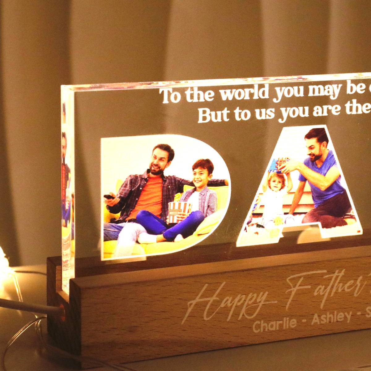 DAD Photo Insert Happy Father‘s Day Personalized Acrylic Block LED Night Light