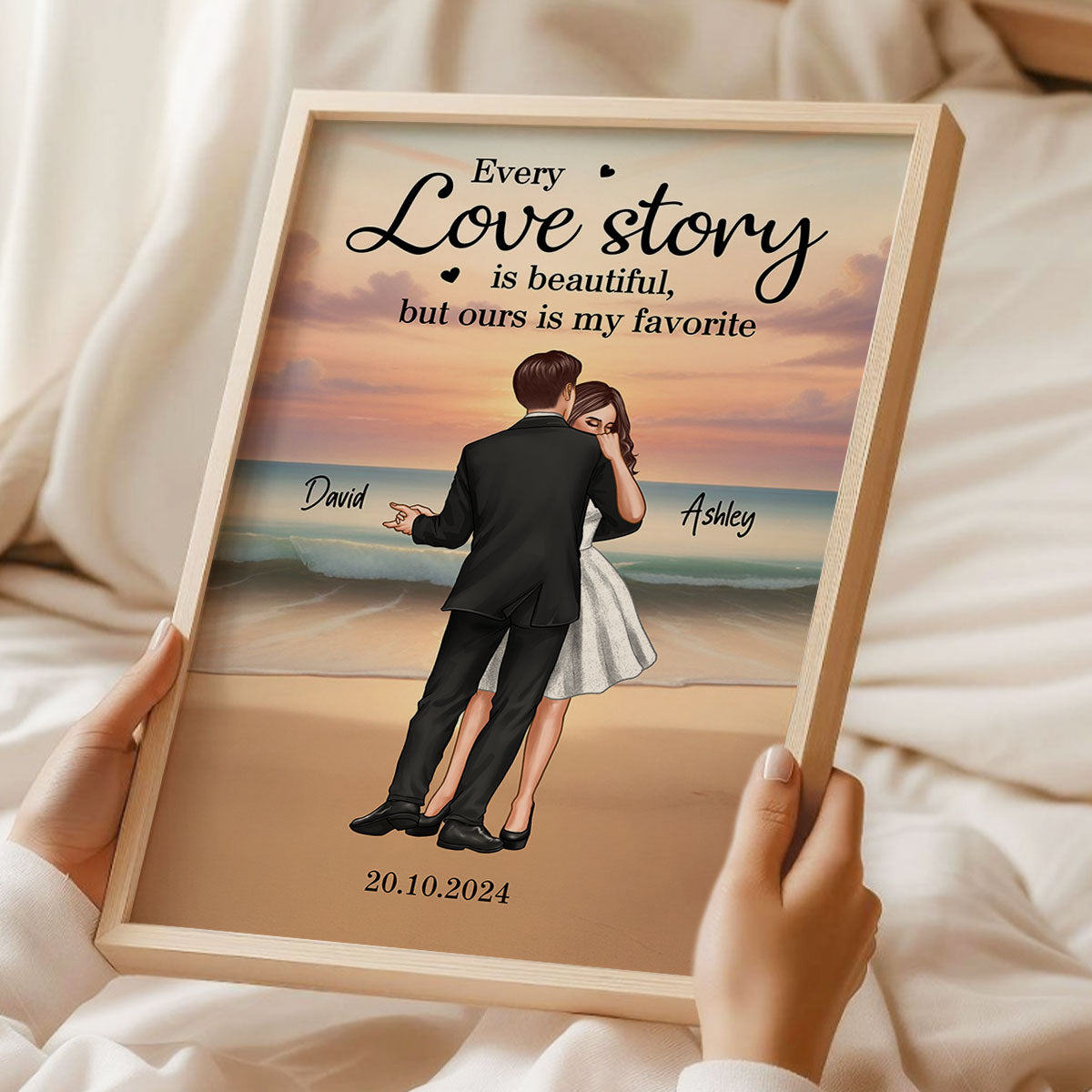 Romantic Dancing Couple On Eternal Sunset Beach Landscape Personalized Poster