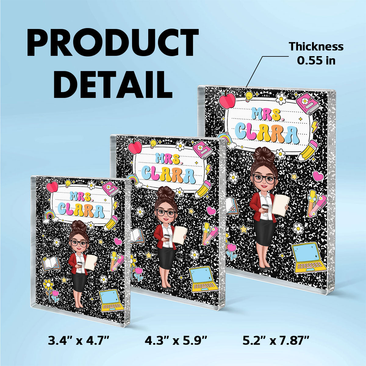 Teacher Composition Book Pattern Personalized Rectangle Acrylic Block, Gift For Teacher