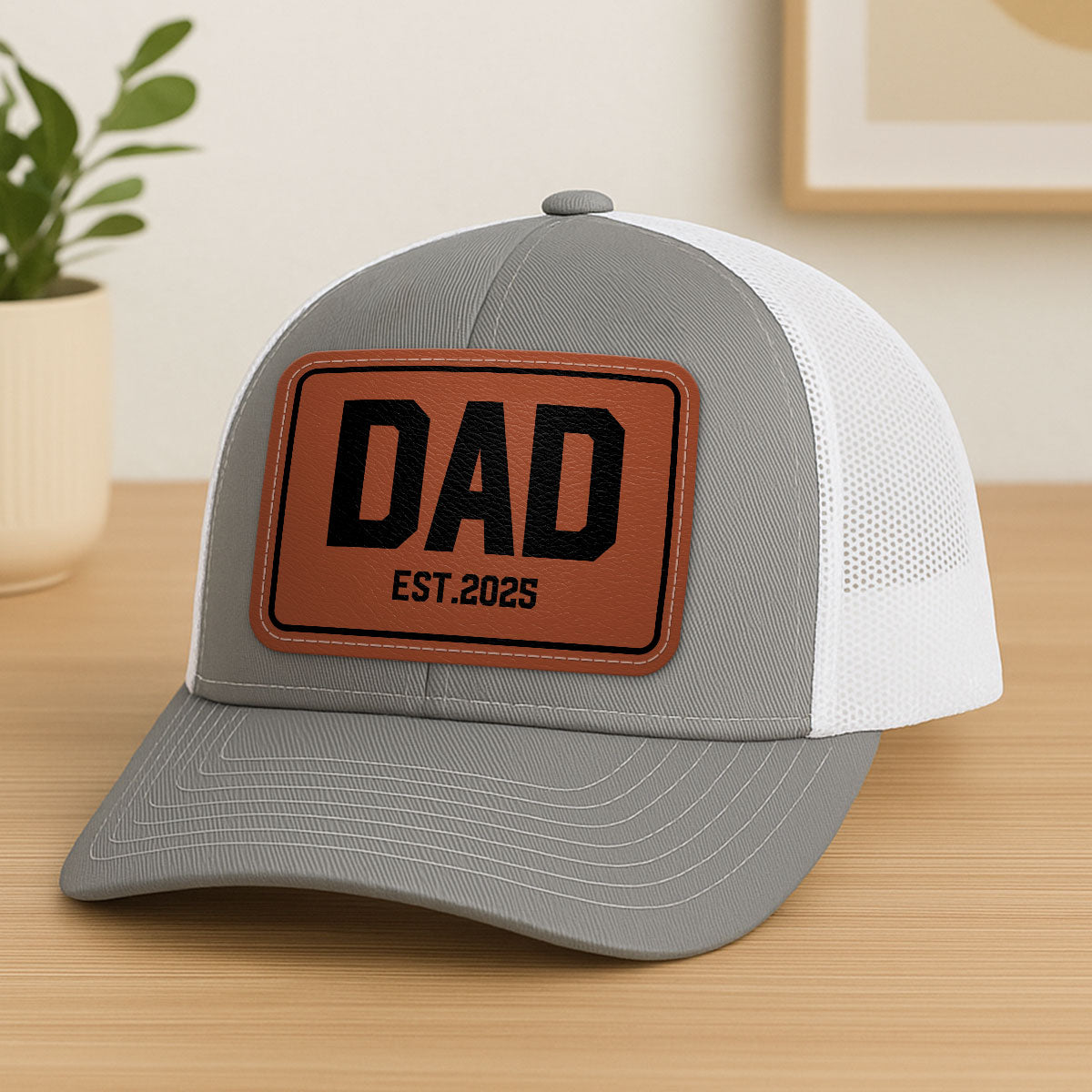 New Dad Mom Est. New Parents Gift Personalized Leather Patch Hat