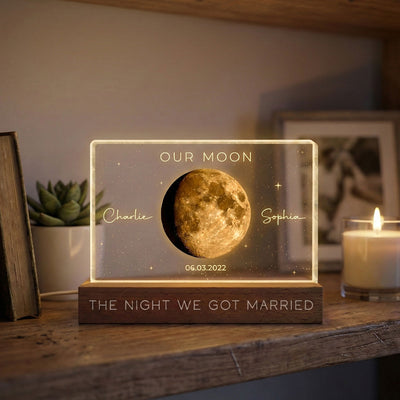 Our Moon Special Day Custom Moon Phase - Personalized Acrylic Block LED Night Light - Valentine's Day Gift For Couple