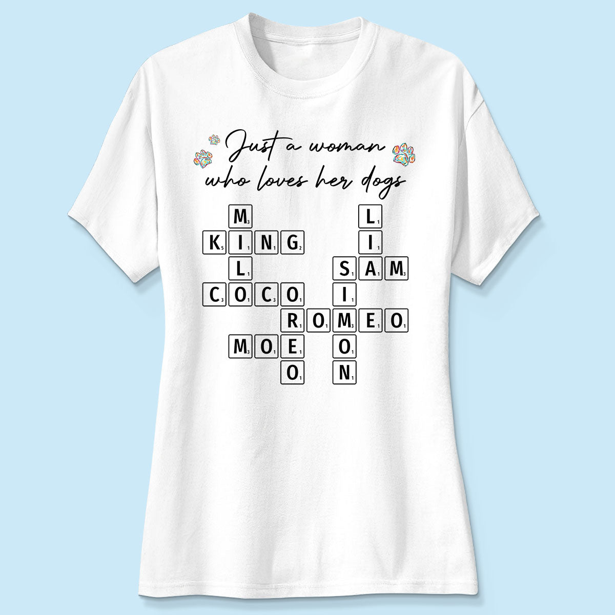 Just A Woman Who Loves Dogs Cats Crossword Puzzle Art Personalized Shirt