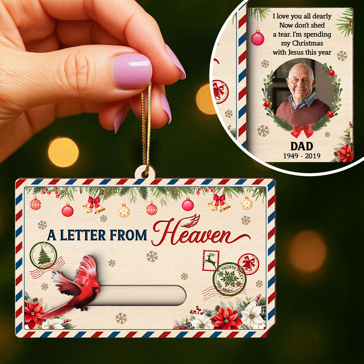 A Letter From Heaven Custom Photo - Personalized Slider Ornament - Meaningful Sympathy Gift Remembrance Keepsake