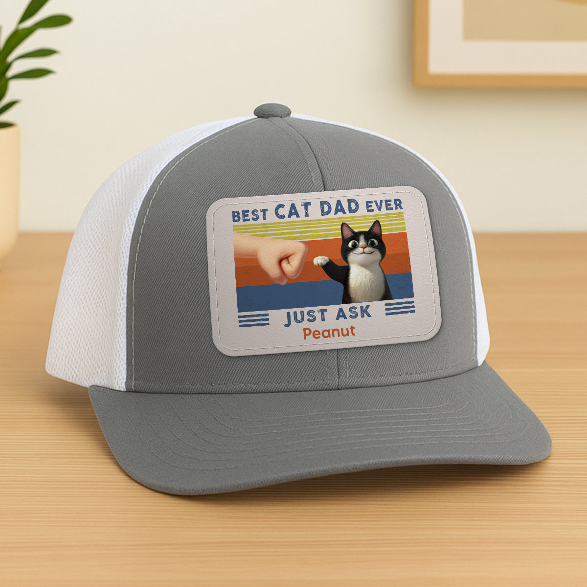 Best Cat Dad Cute Cartoon Cats Personalized Leather Patch Hat, Trucker Hat, Father's Day Gift for Cat Dads