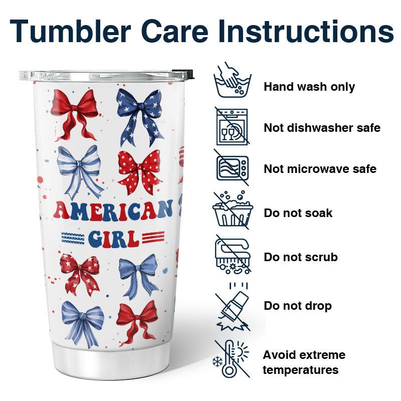 American Girl Nation Flag Bow Personalized Tumbler