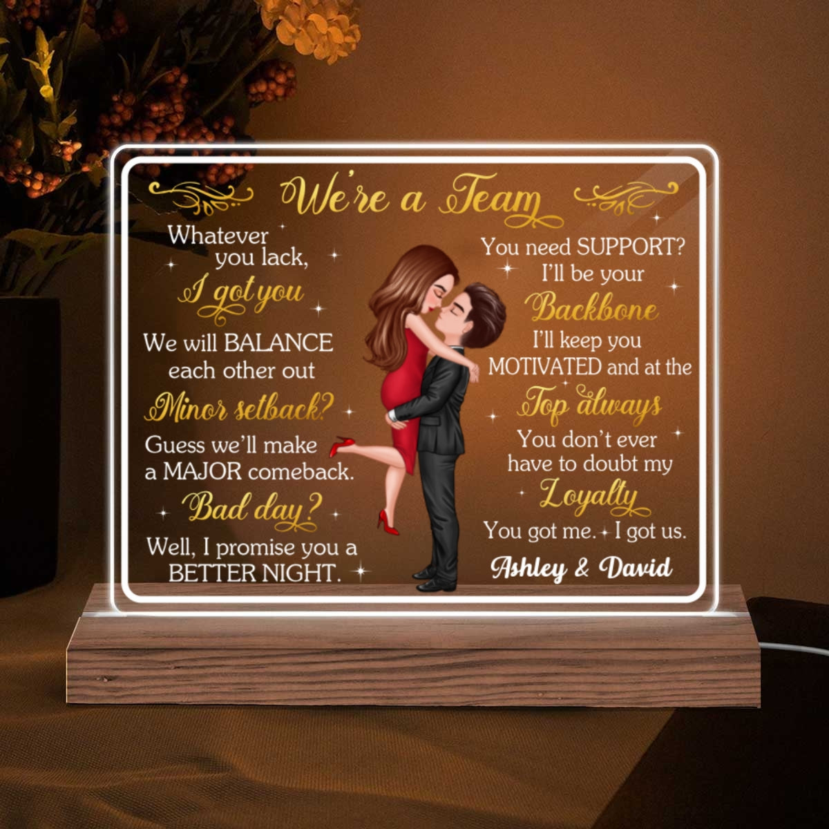 We‘re A Team Hugging Couple Personalized Acrylic LED Lamp Night Light