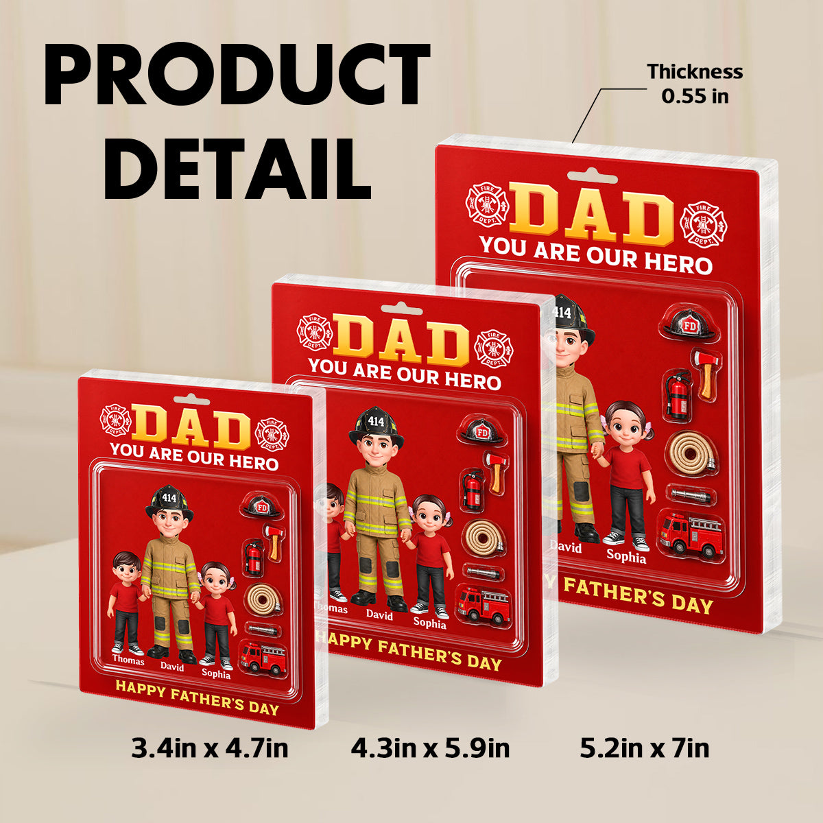 Proud Firefighter Dad You Are Our Hero Custom Figure Style - Personalized Acrylic Block Plaque - Father's Day Gift For Dad, Husband