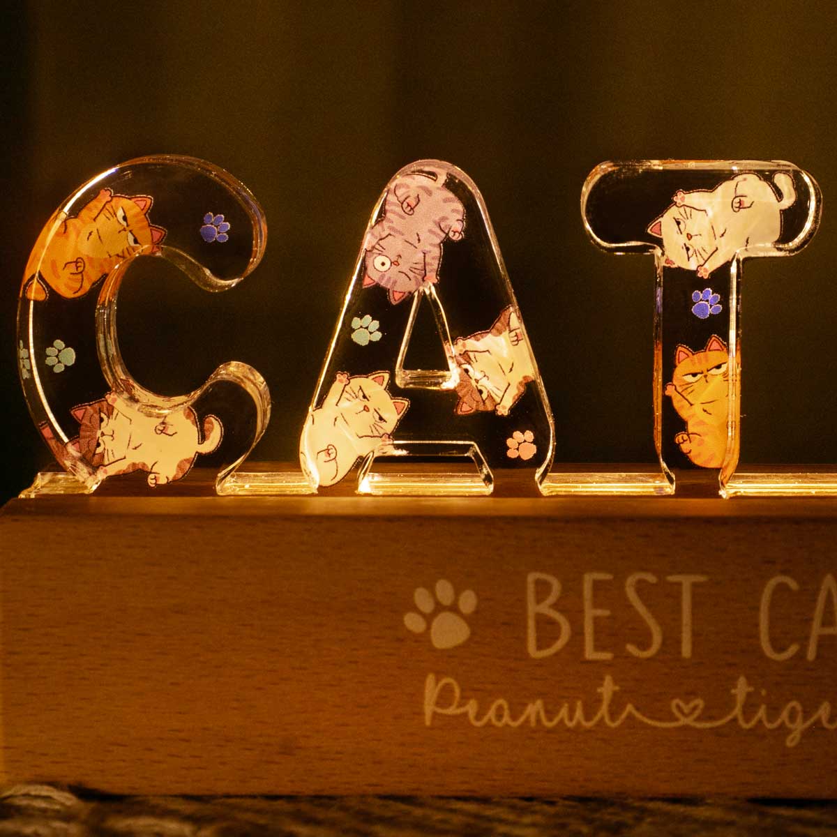 Cute Cat Mom Personalized LED Night Light, Gift For Cat Mom