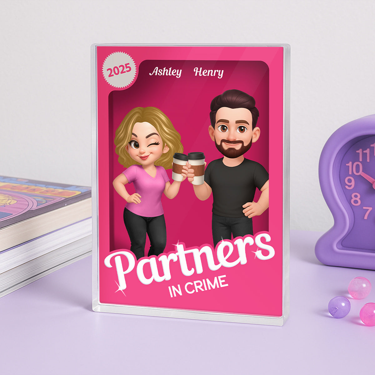 [Men & Women Besties Version] Besties Forever Pink 3D Effect Action Figure Personalized Acrylic Block