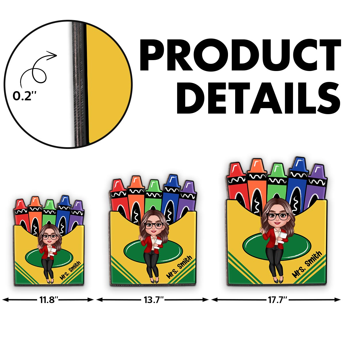 Doll Teacher Crayon Box Personalized Wood Sign, Back To School Gift