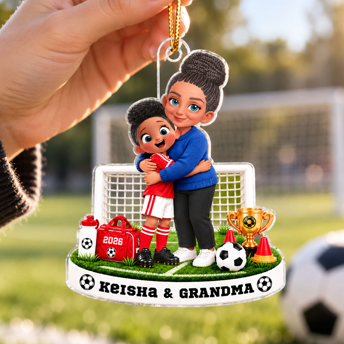 Grandma Will Always Be Your Biggest Fan Soccer Kid Boy Girl Custom Name & Color - Personalized Acrylic Ornament - Christmas Gift For Soccer Players, Grandson, Son, Granddaughter, Daughter