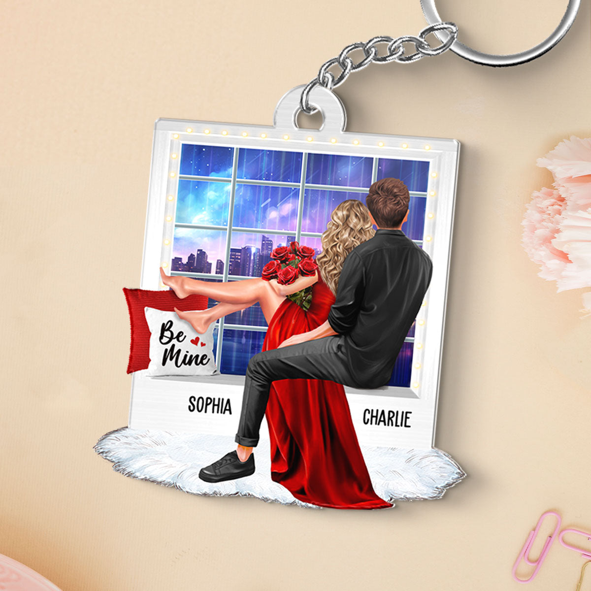 Embracing Couples On Window Personalized Acrylic Keychain,  Gift, Anniversary Gift for Couples