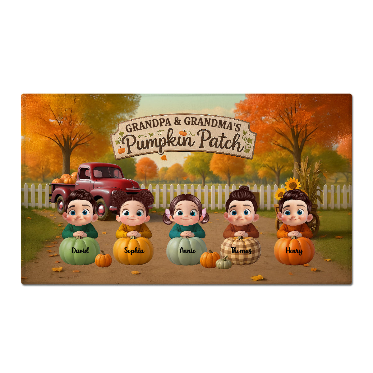 Fall Season Pumpkins Welcome To Grandma Grandpa Grandparents House Personalized Doormat