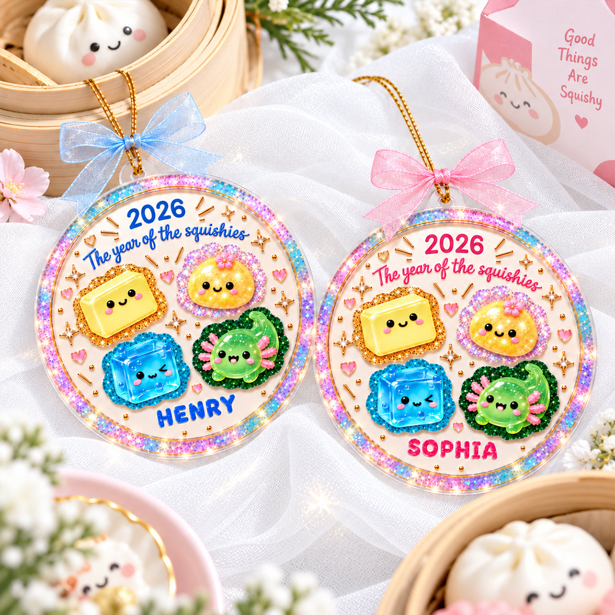 The Year of Squishy Glitter Dumpling - Personalized Acrylic Ornament - Christmas Gift for Boys, Girls