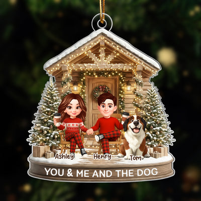 Couple And The Dogs Front Porch - Personalized Acrylic Ornament - Christmas Gift for him, for her