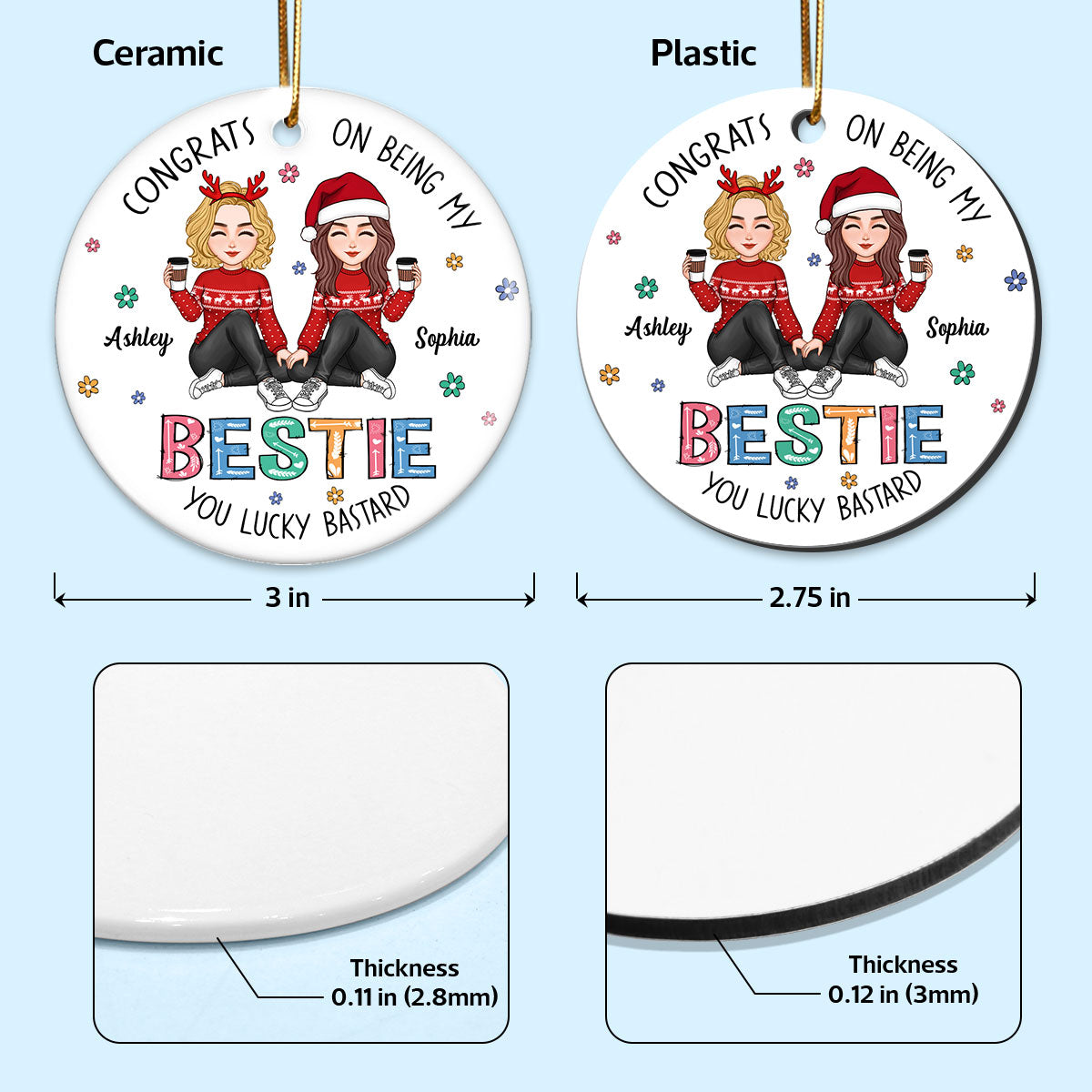 Lucky Bastard Besties Sisters Flowers Sitting Personalized Circle Ornament