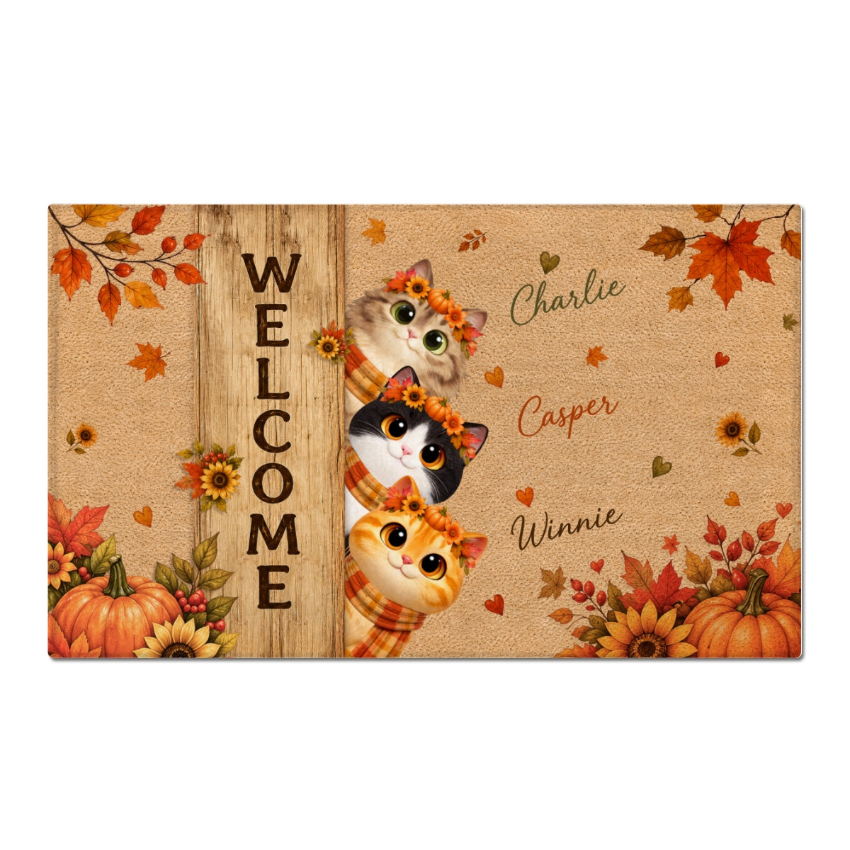 Cozy Fall Cat Welcome - Personalized Doormat - Fall Season Decoration