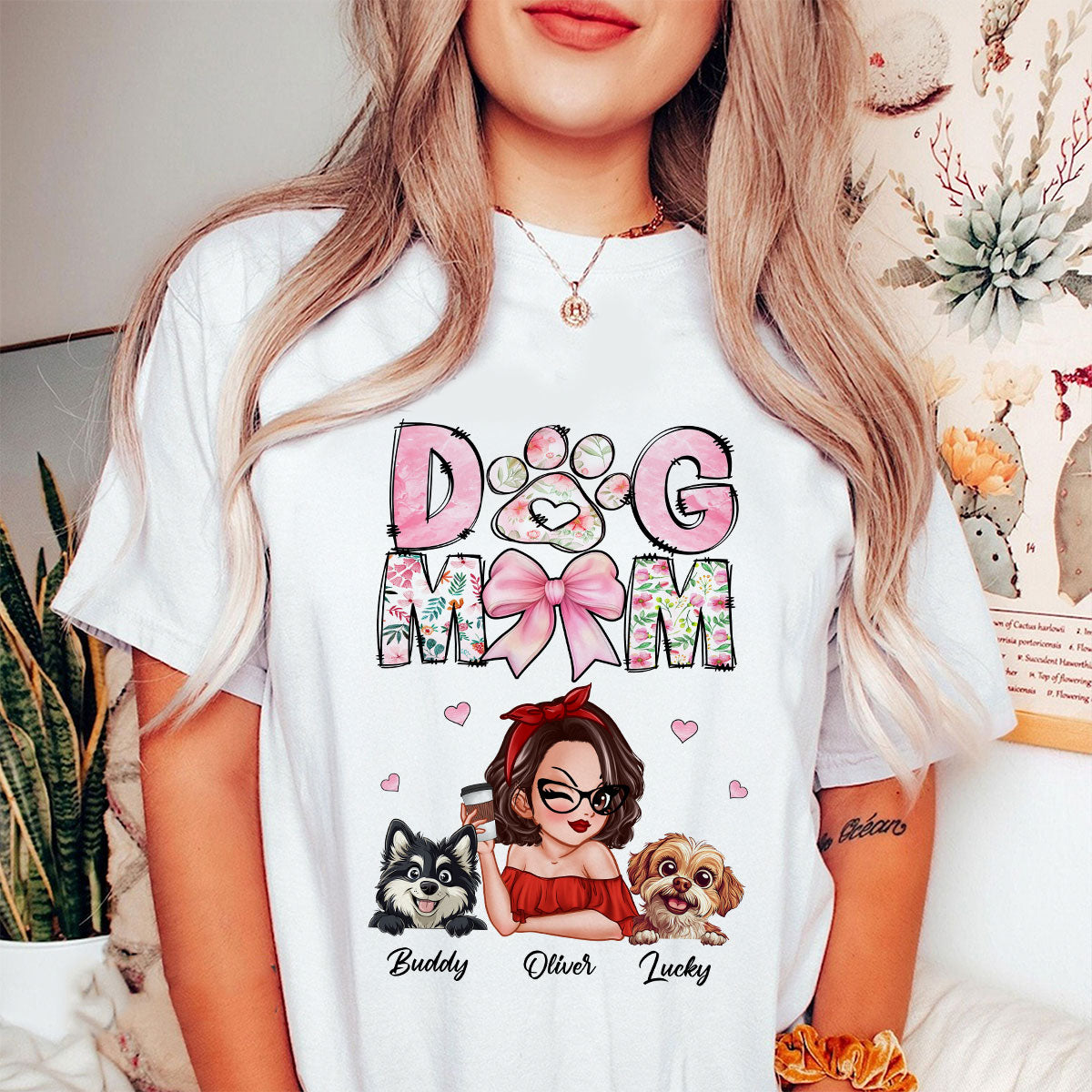 Dog Mom Cartoon Style Woman And Dogs Personalized Shirt, Gift for Dog Lovers