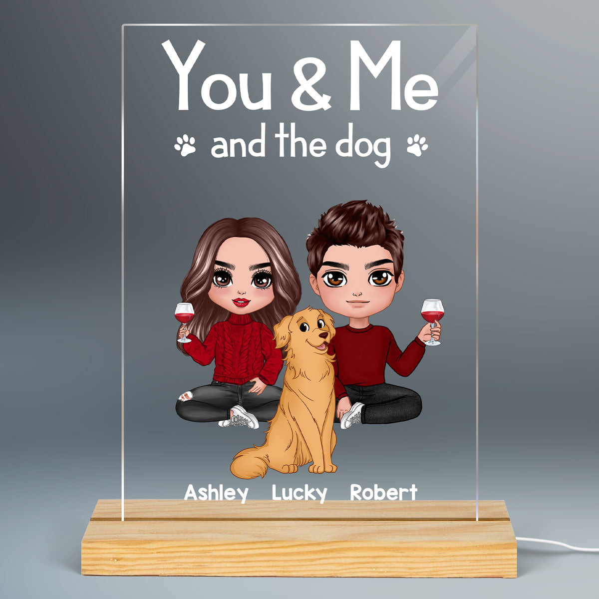 Couple You Me The Dogs Gift For Him Gift For Her Personalized Rectangle Acrylic Plaque LED Lamp Night Light