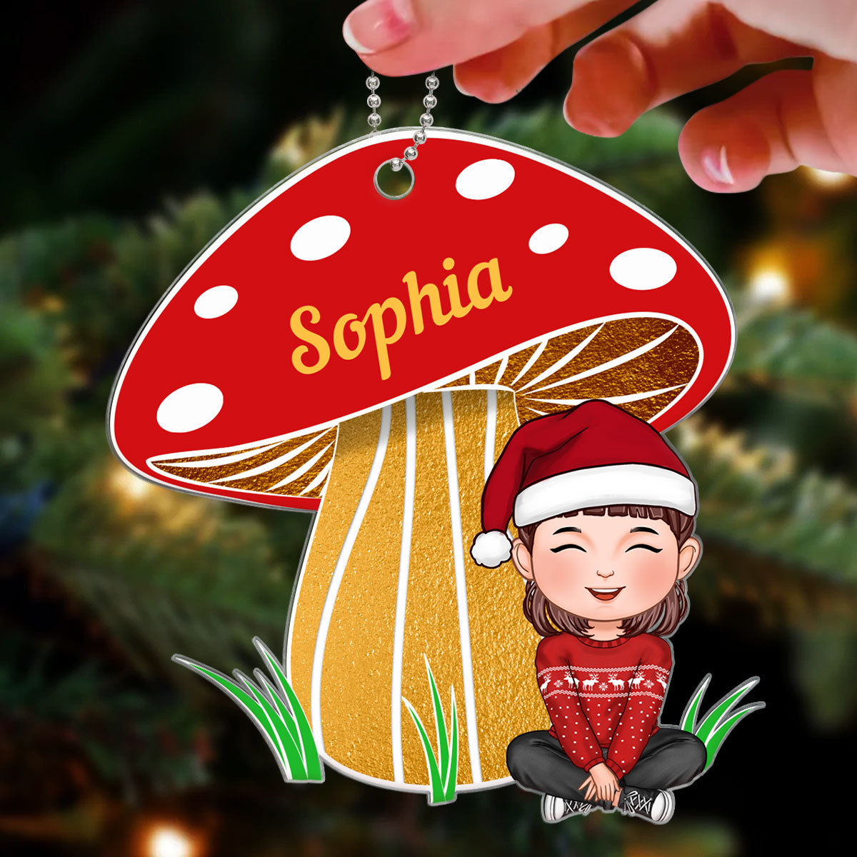 Grandson Granddaughter Grandkid Mushroom Personalized Acrylic Ornament