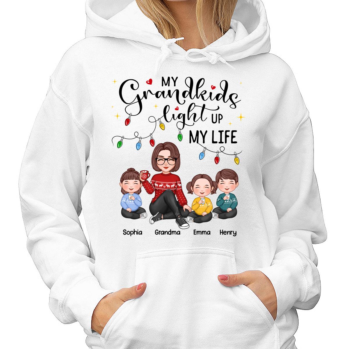 Cute Grandma My Grandkids Light Up My Life Christmas Personalized Shirt
