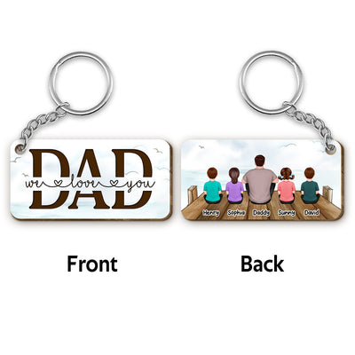 On The Bridge Best Dad Ever Back View Man Kids Dog Cat Father‘s Day Gift Personalized Wooden Keychain