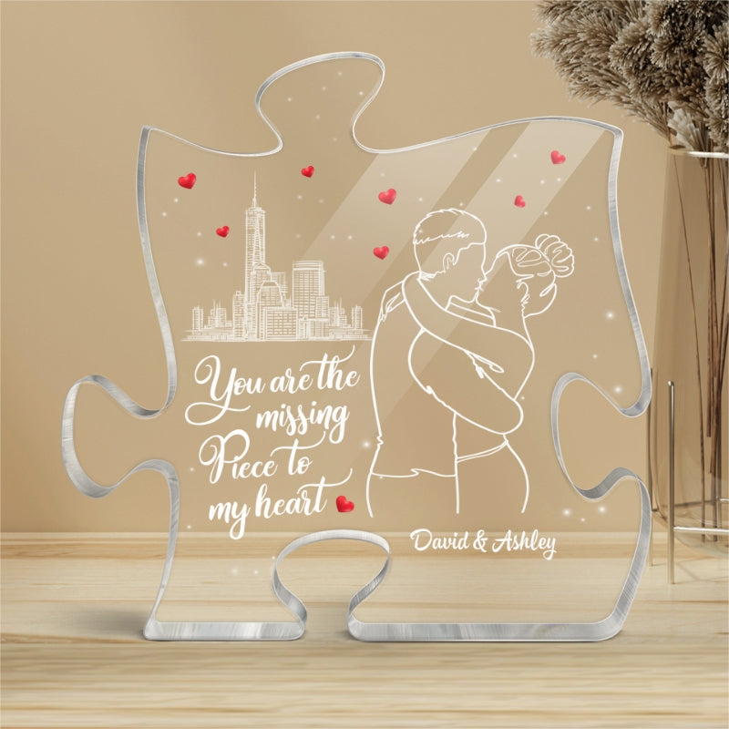The Missing Piece To My Heart Couple Kissing Outline Personalized Puzzle Acrylic Plaque